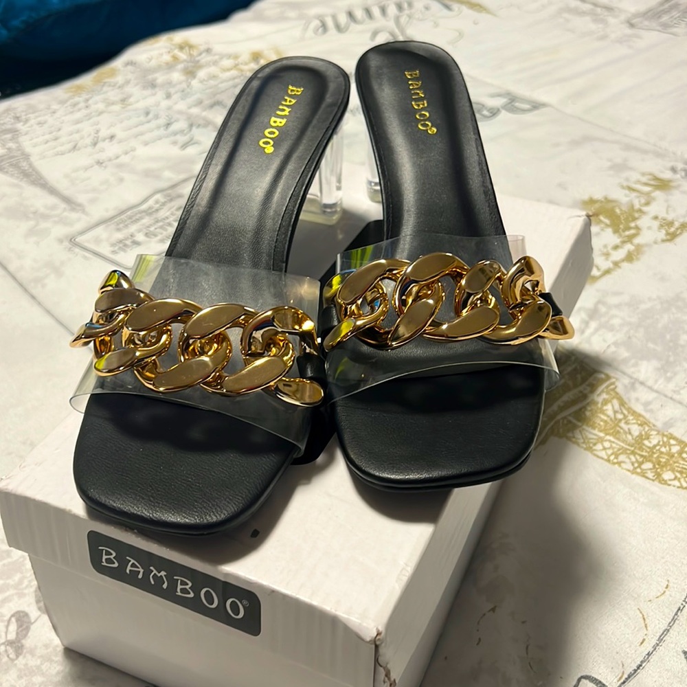 Clear with Gold Chain Slip- Ons